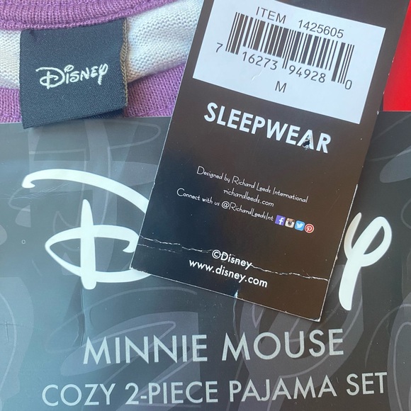Disney Minnie Mouse Womens 2 Piece Cozy Pajama Set Purple Medium - Picture 3 of 7